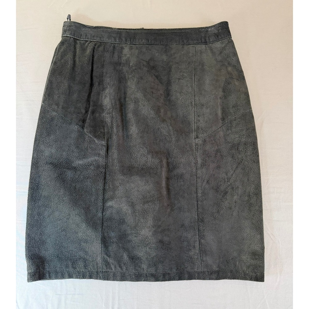 G-III Leather Vintage Black Suede Pencil Skirt High Waist Snaps 11/12 Lined